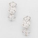 Silver Tone Rose Sparkle Drop Earrings.JPG